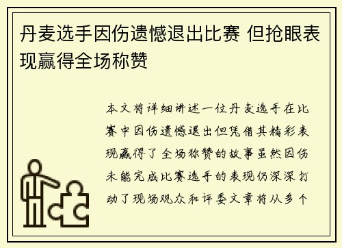 丹麦选手因伤遗憾退出比赛 但抢眼表现赢得全场称赞